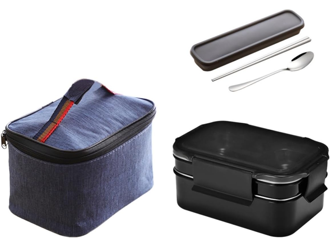 Lancheira Bento Portátil Bestoyard Em Aço Inoxidável, Preta, Com Vários Compartimentos E Bolsa, Leve E Própria Para