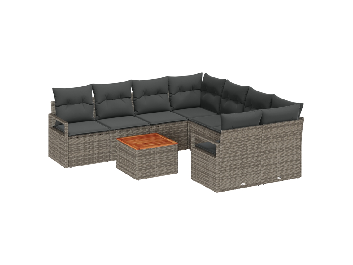 Conjunto 9 Conjunto De Sofá De Jardim Vidaxl Cinzento Vime Pe (232 X 234 X 69 Cm)