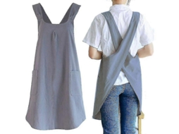 Delantal de Jardim de Linho Japonês com Costas Cruzadas e Bolsos Bonitos para Mulheres, Ideal para Cozinhar, Pintar e Limpar, Cinza Escuro
