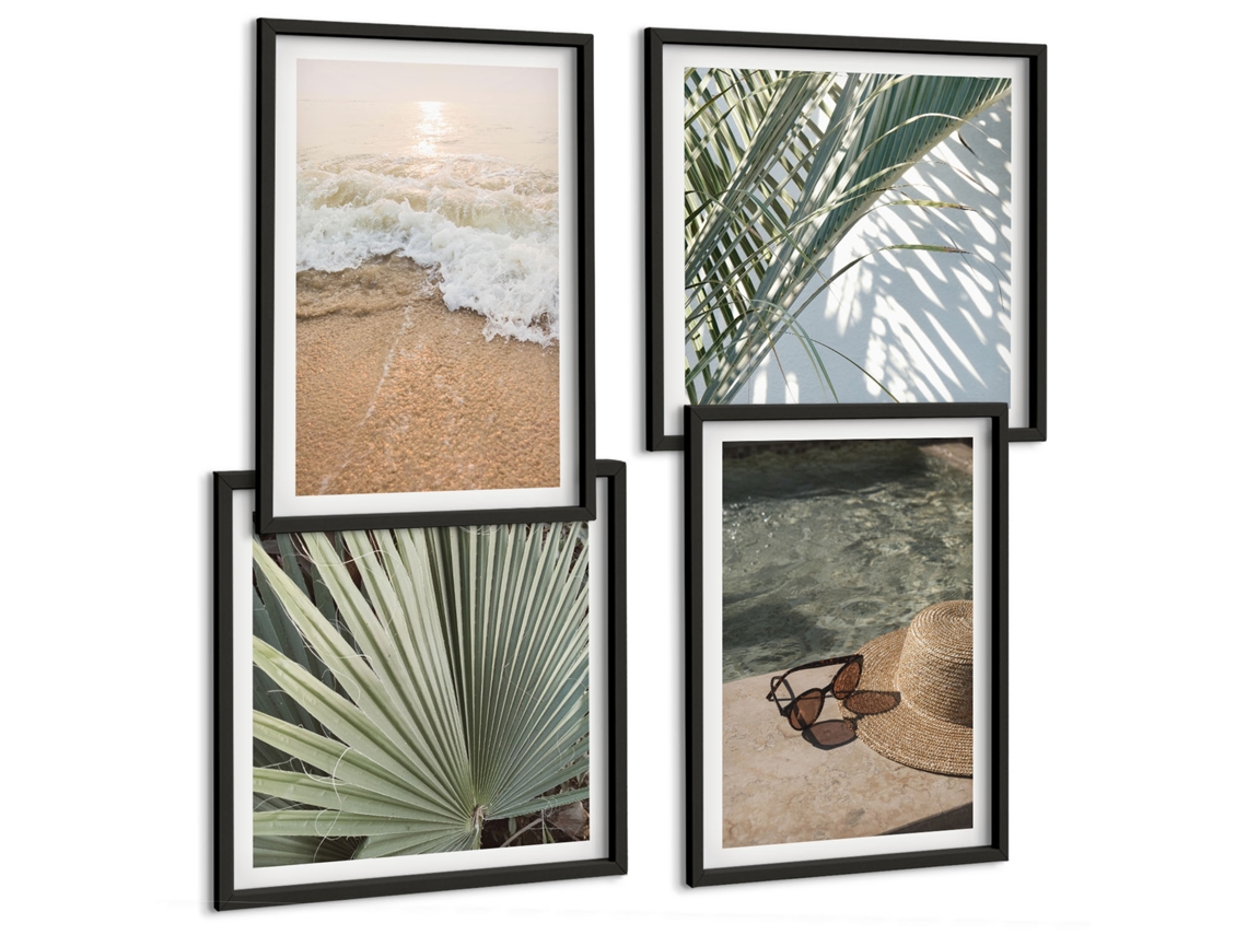 Composição De Quadros Na Parede Vistas Para O Mar, Penhascos, Portos Moldura Preta Quadros Para A Sala De Estar Espelharte (conjunto De 4 Imagens)