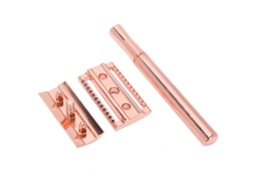 Aparelho de barbear manual masculino 2026 com lâmina dupla de aço inoxidável, material em liga de zinco, antiderrapante, cor rosa.