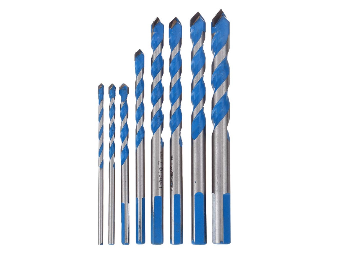 Conjunto de 8 Brocas Multiuso com Ponta de Carboneto, Serra Copo para Diversas Construções