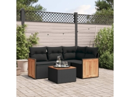 Vidaxl 5 Pcs Conjunto Sofás De Jardim Com Almofadões Vime Pe Preto