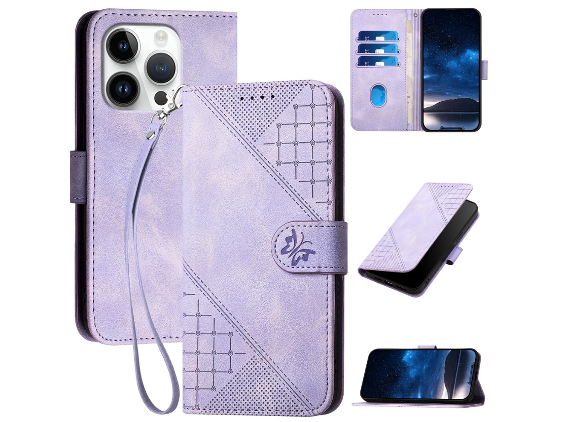 Capa Em Couro Pu Para Apple Iphone 16 Pro - Roxo Claro