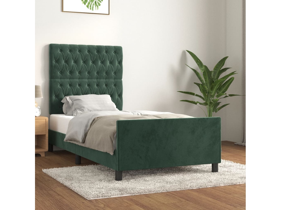 Estrutura De Cama Sem Colchão 90x200 Cm Veludo Verde-escuro
