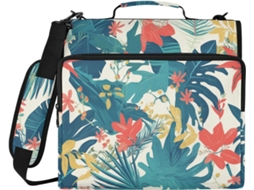 Pasta Organizadora De 3 Argolas Com Estampa Folhas Tropicais Verão, 3, 8cm De Diâmetro, Com Alça, Vários Bolsos