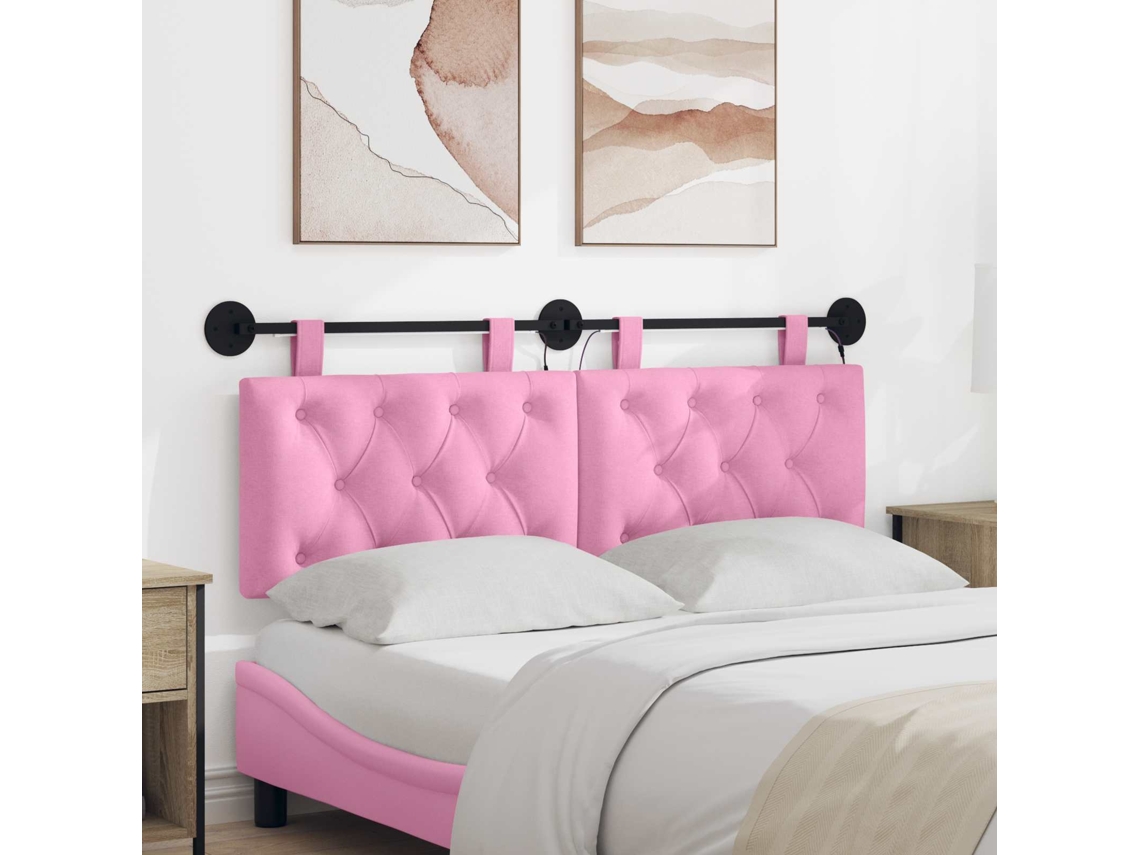 Vidaxl Cabeceira Suspensa Com Luz Led Rosa Tecido