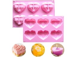 Molde De Silicona Coração, 2 Peças 6 Cavidades Para Bolo De Mousse E Diamante