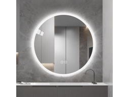 Espelho Banheiro Redondo Led 80cm, Parede, Antiembaça, 3 Cores Reguláveis, Maquiagem pt