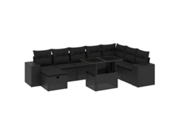 Conjunto de 9 sofás para jardim com almofadões Vime Pe Preto MAISON EXCLUSIVE (N/A)