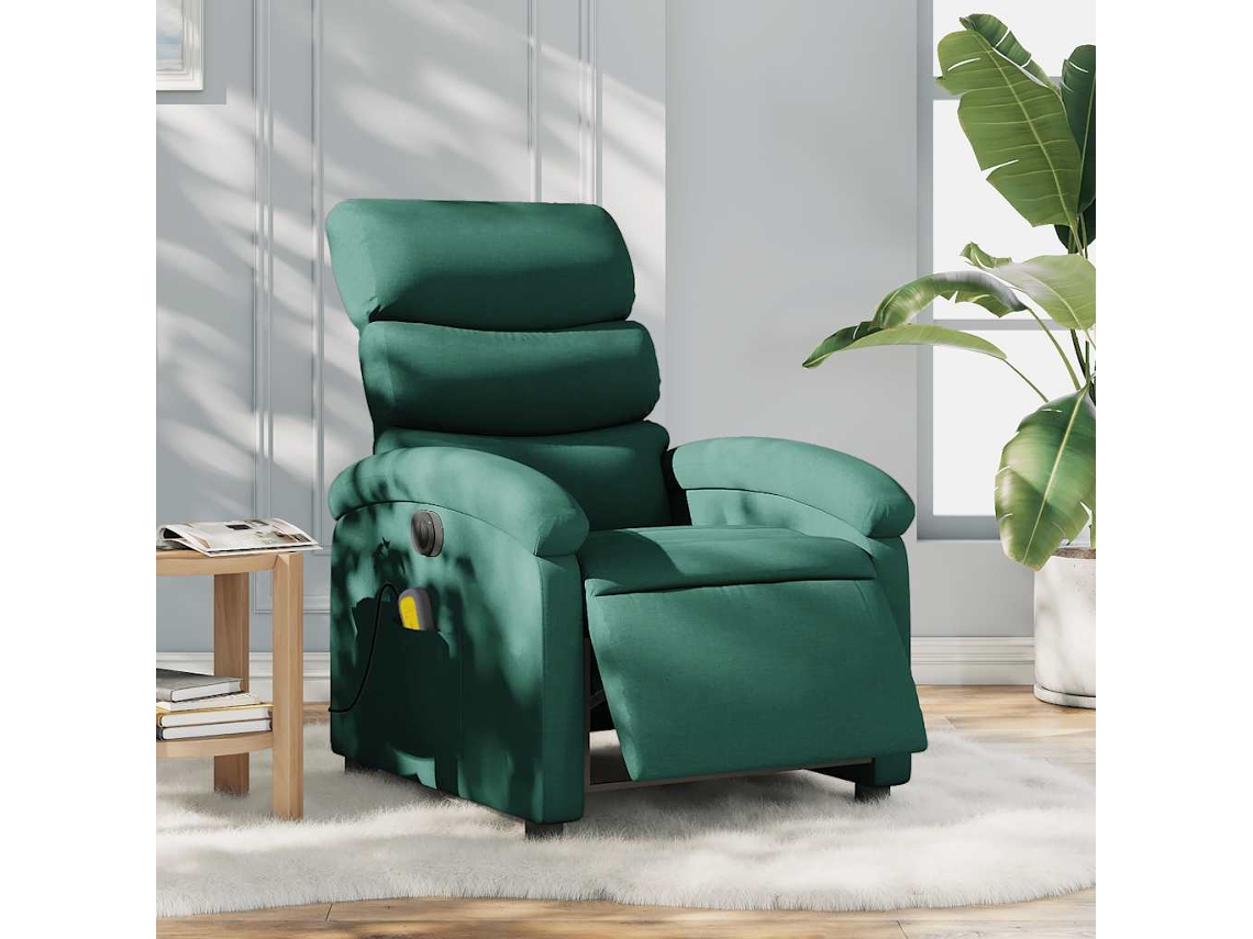 Vidaxl Poltrona Reclinável De Massagens Elétrica Tecido Verde-escuro