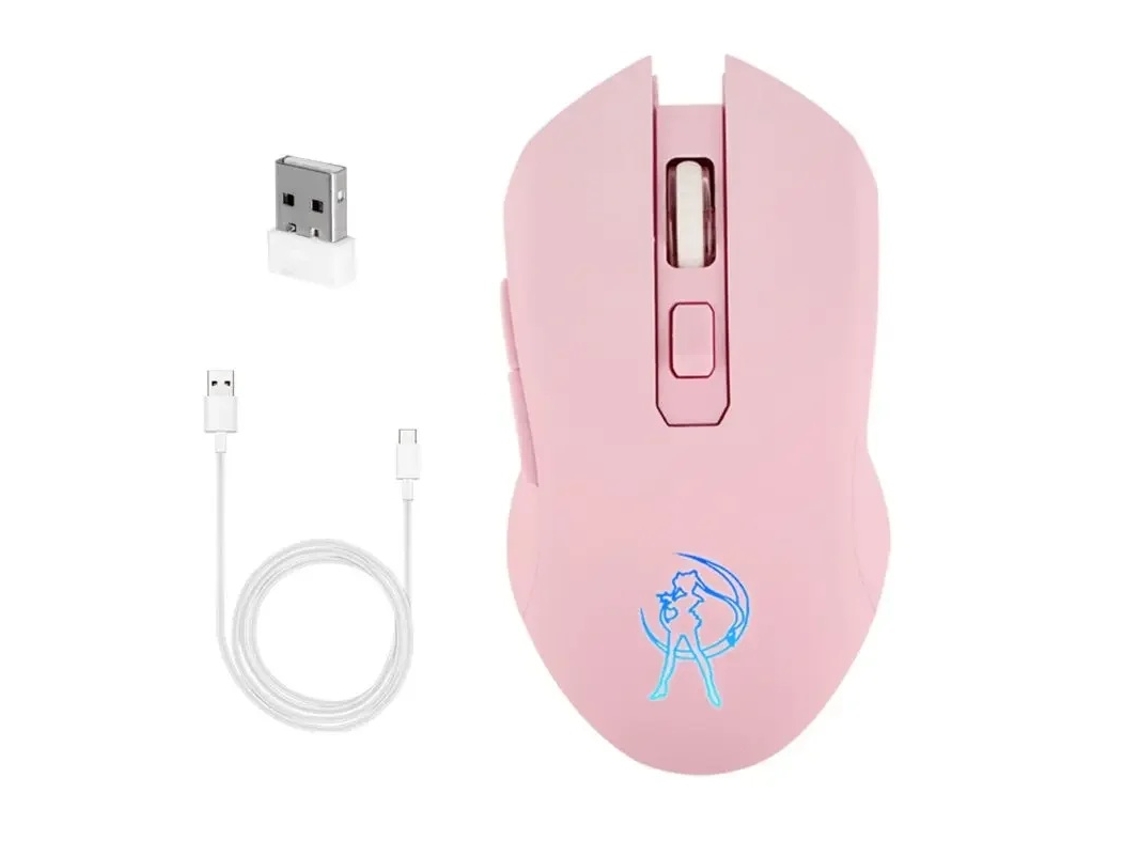 Rato Yizhood Jogo Óptico Led Silencioso 1600dpi 2.4g Usb Sem Fio Para Laptop Pc Rosa
