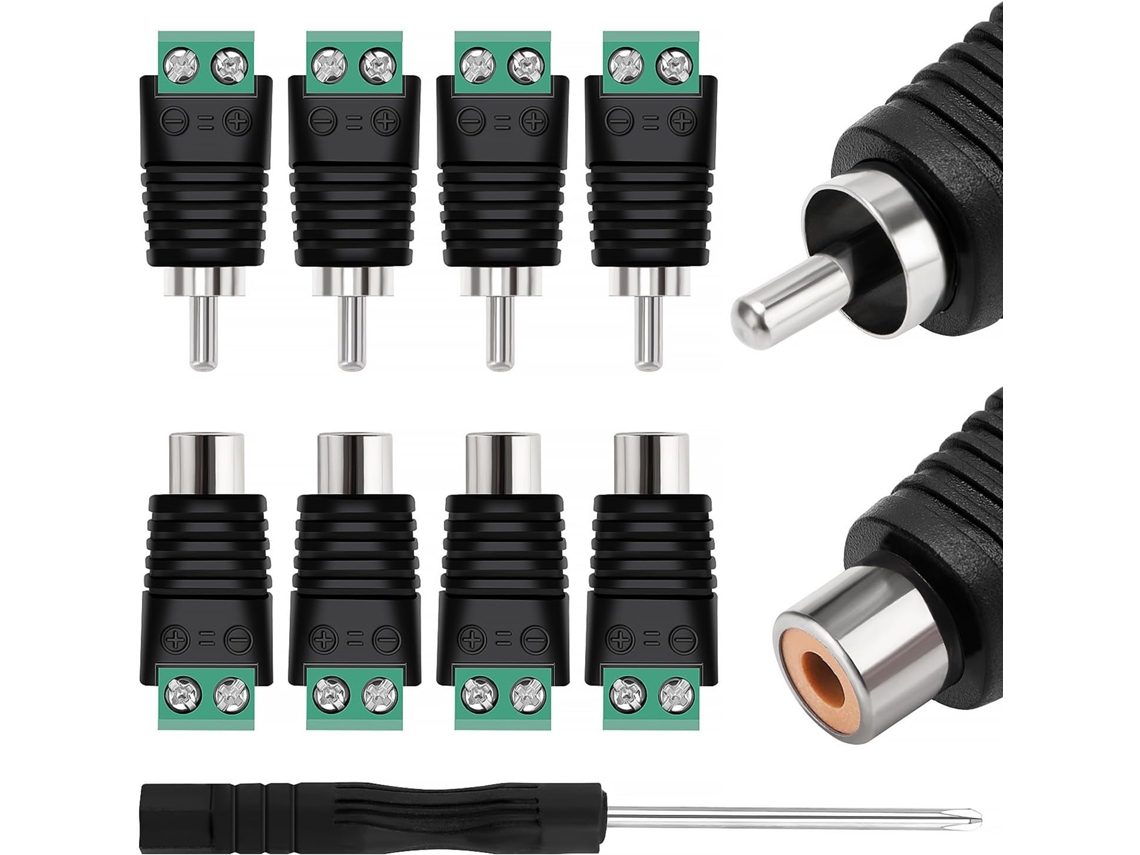 Kit com 4 pares de conectores RCA, plugue RCA macho