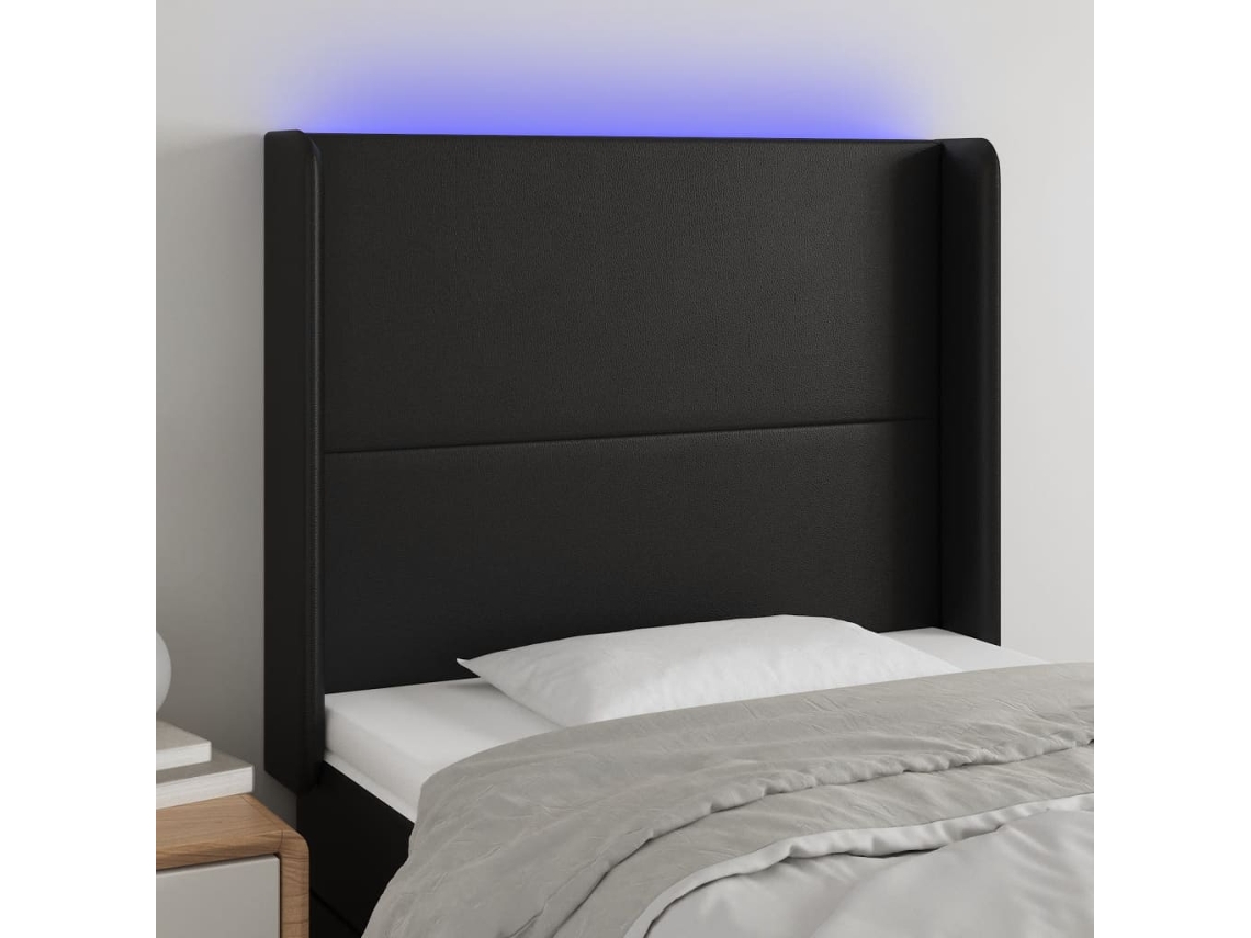 Vidaxl Cabeceira De Cama C/ Led Couro Artificial 83x16x118/128cm Preto