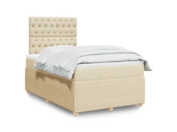 Cama Boxspring Com Colchão 120x190 Cm Tecido Cor Creme