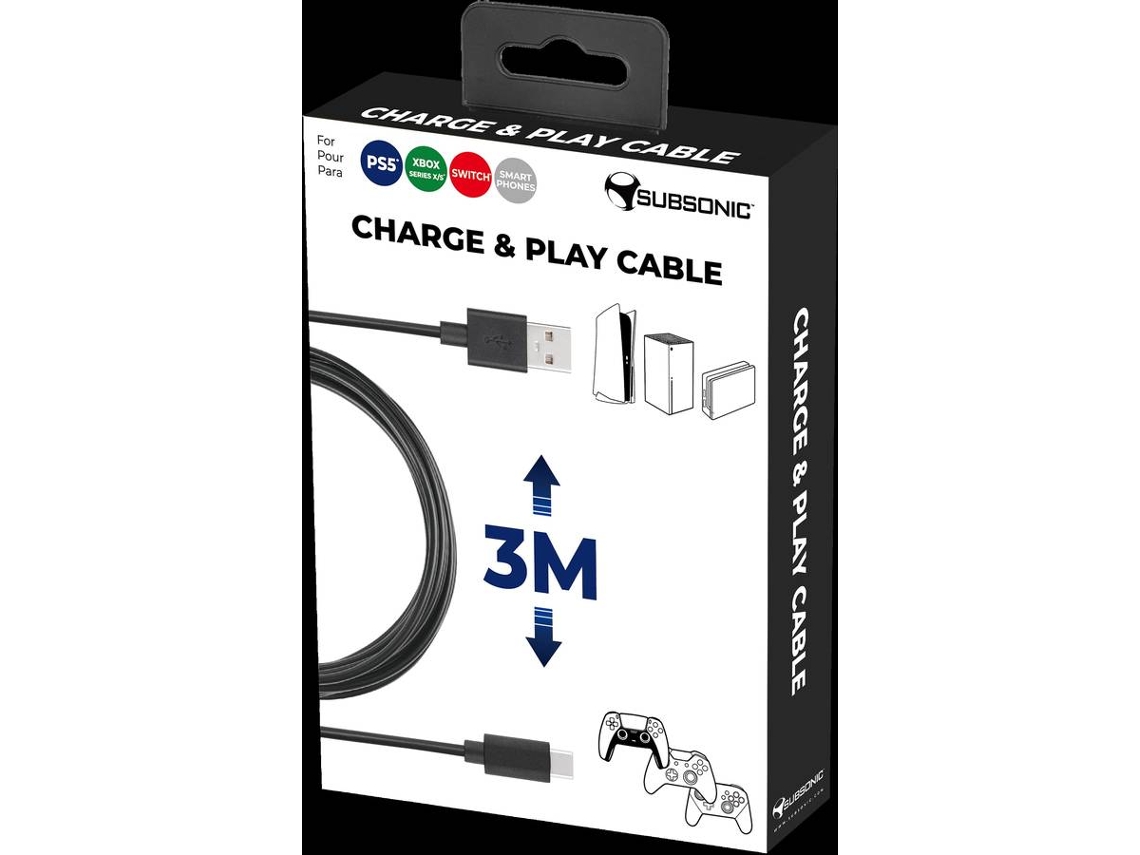 Cabo de Carregamento SUBSONIC PS5 USB-C (3m - Preto)