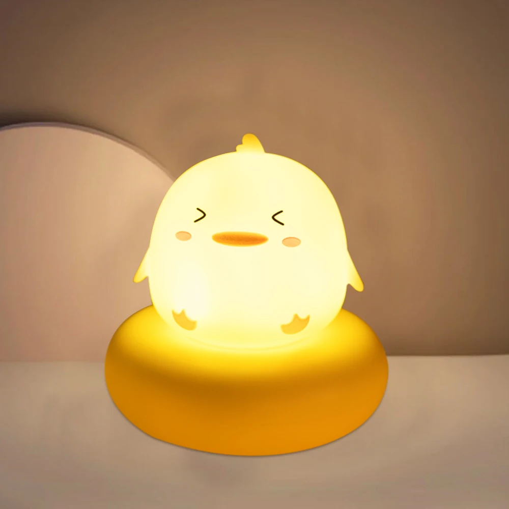Luminária Noturna Em Formato De Pato, Com 3 Níveis De Brilho Ajustáveis, Carregamento Usb E Luz Led.