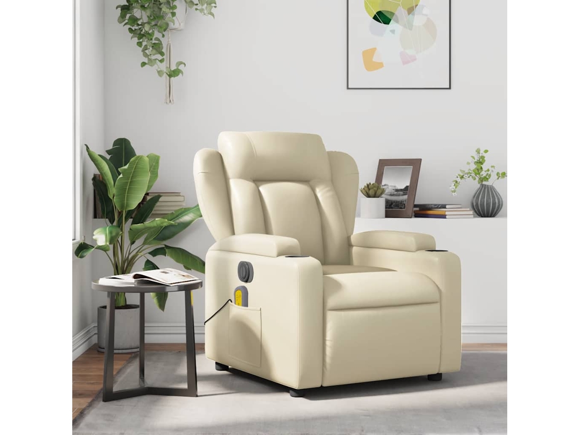 Vidaxl Poltrona De Massagens Reclinável Couro Artificial Cor Creme
