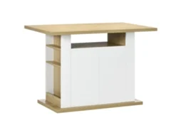 Ilha De Cozinha Carvalho E Branco 110x70x75,5cm, Para 4 Pessoas, 4 Portas, Compartimentos Abertos E Prateleira Ajustável