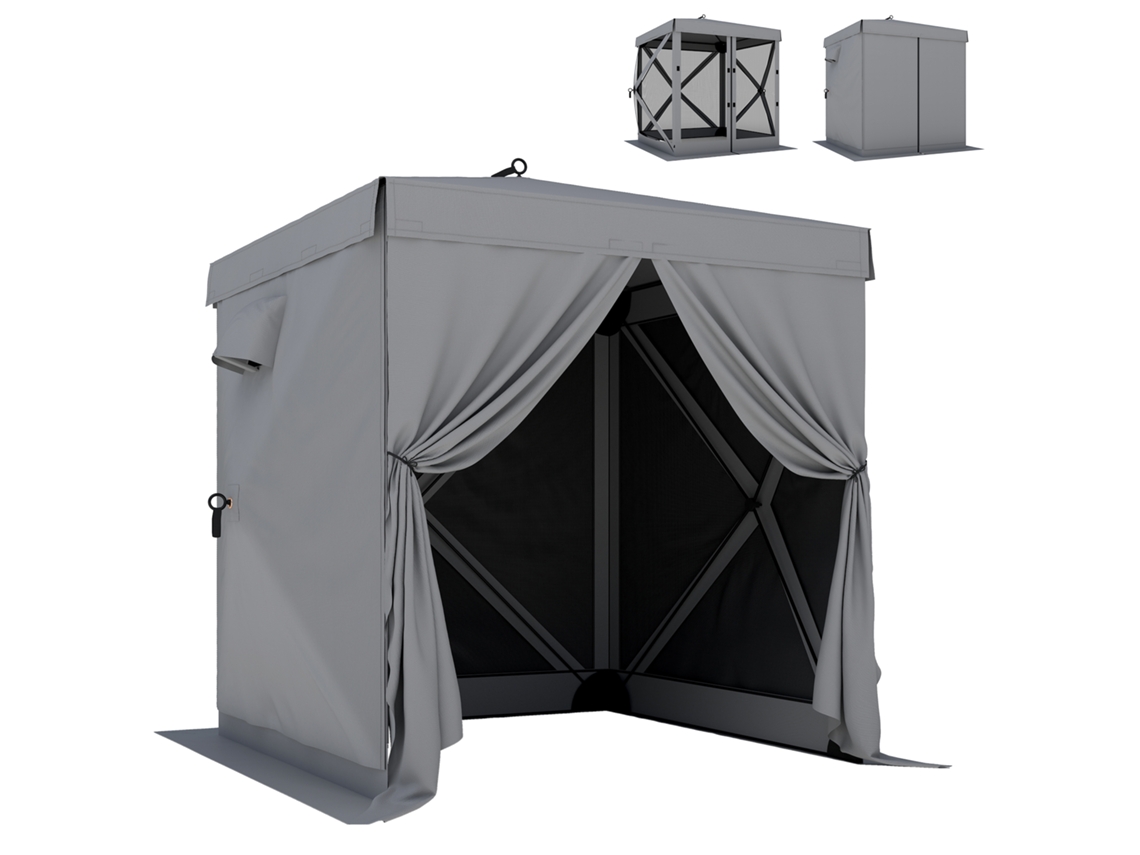 Pavilhão dobrável resistente à água e inverno 1,85x1,85 M ZACHARY, com 4 painéis laterais em tela, bolsa, UV30+