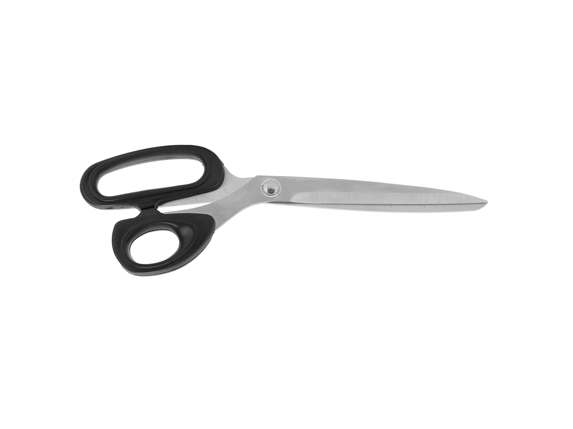 Tesoura De Aço Inox Com Cabo Preto Alongado Para Corte De Couro E Costura Industrial