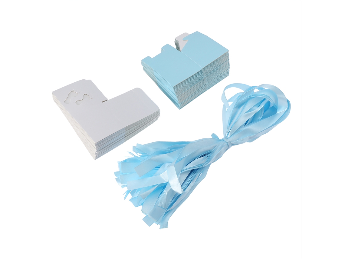 50 Caixas de Papel para Doces com Pegada de Bebê Azul para Casamento e Chá de Bebê S/MARCA