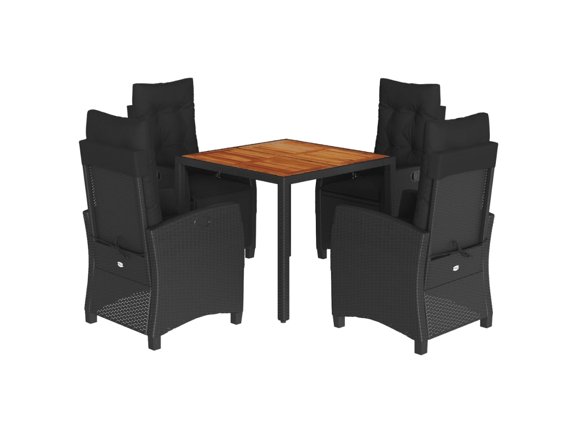Conjunto de 5 Jantar para Jardim com Almofadões Vime Pe Preto MAISON EXCLUSIVE