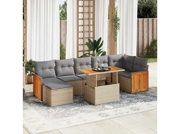 Vidaxl 8 Pcs Conjunto Sofás Jardim Com Almofadões Vime Pe/acácia Bege