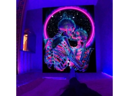 Tapestry Caveira e Amantes Beijando UV Neon Glow 73x95cm S/MARCA