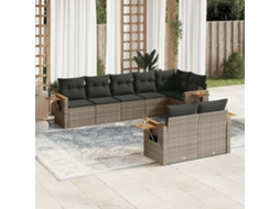 Vidaxl 8 Pcs Conjunto Sofás de Jardim C/ Almofadões Vime Pe Cinzento
