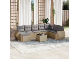Vidaxl 9 Pcs Conjunto De Sofás P/ Jardim Com Almofadões Vime Pe Bege
