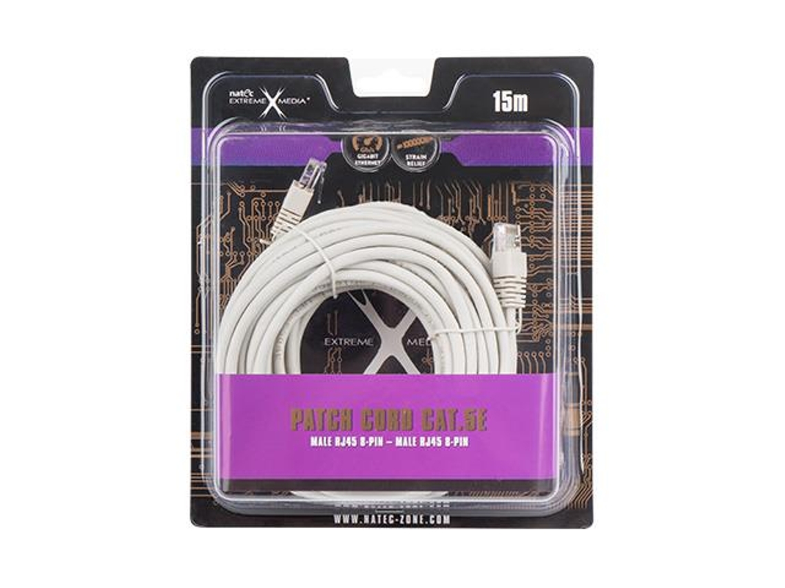 Cabo de Rede NATEC Patchcord para Switch de Computador, 15 M, Utp Cat5e Estável