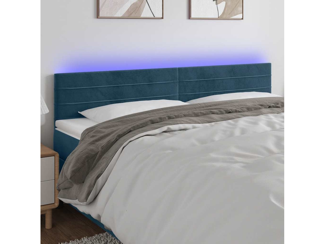 Vidaxl Cabeceira De Cama C/ Luzes Led Veludo 200x5x78/88cm Azul-escuro