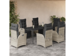 7 Pcs Conj. Jantar P/ Jardim C/ Almofadões Vime Pe Cinza Claro Dkd Home Decor