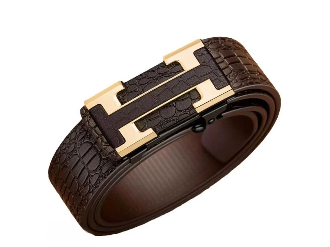 Cinto Masculino Couro Legítimo Fivela Automática 125cm, Estilo Business Casual, Presente Elegante Trabalho Ou Eventos Sociais STELASPLEN