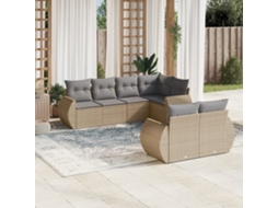 Vidaxl 7 Pcs Conjunto De Sofás P/ Jardim Com Almofadões Vime Pe Bege