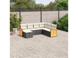 Vidaxl 7 Pcs Conjunto De Sofás P/ Jardim C/ Almofadões Vime Pe Preto