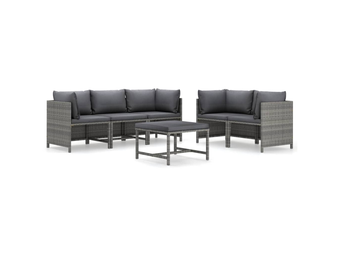Maison Exclusive - 6 Pcs Conjunto Lounge De Jardim C/ Almofadões Vime Pe Cinzento