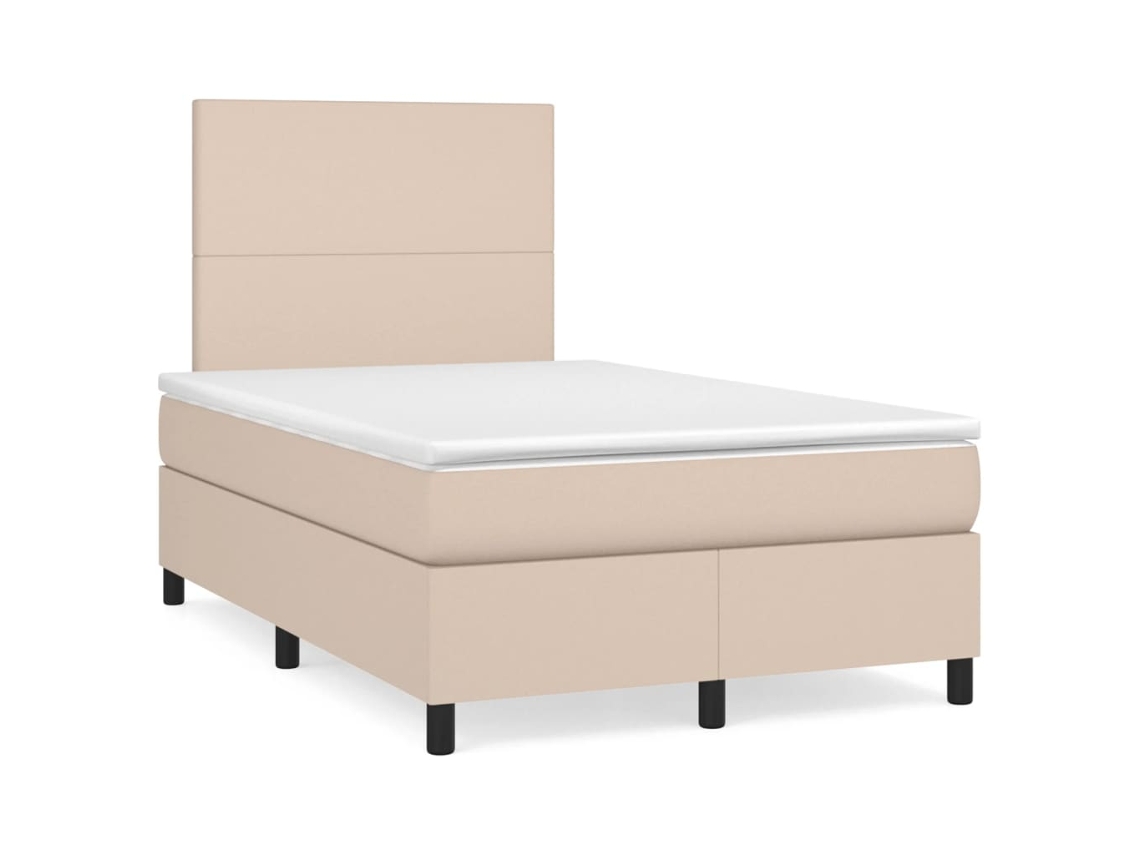 Vidaxl Cama Boxspring C/ Colchão 120x190cm Couro Artificial Cappuccino