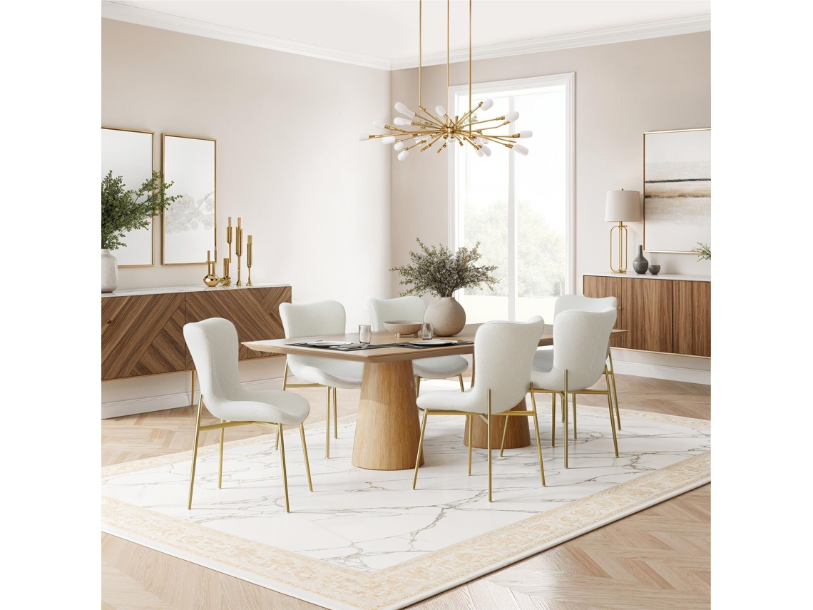 Conjunto de 2 Cadeiras Estofadas Tessa Bouclé Ergonómicas Branco/Dourado TECTAKE