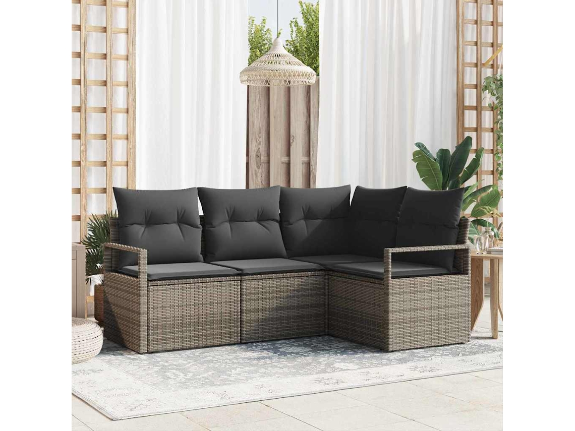 Vidaxl Conjunto De Sofás 4 Unid. Cinzeto Vime Pe