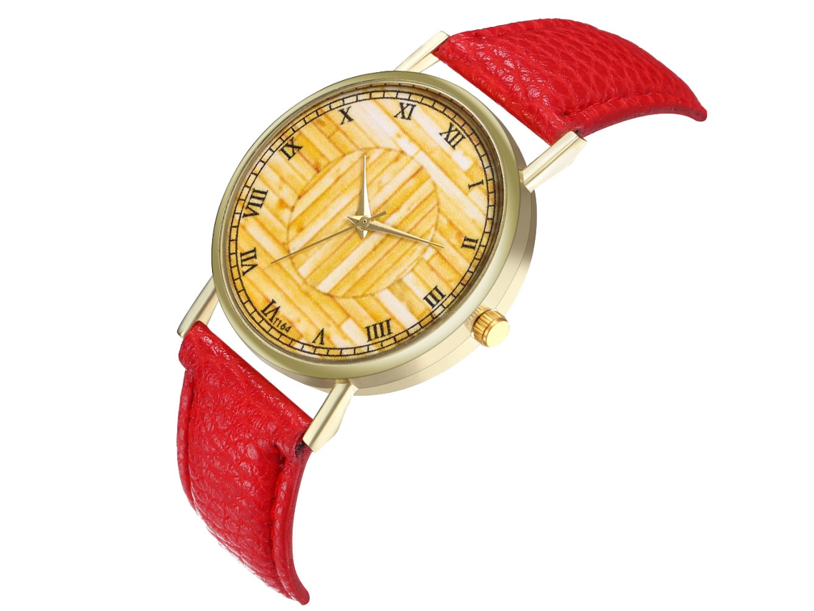 Relógio de pulso analógico de quartzo com mostrador redondo elegante (vermelho)