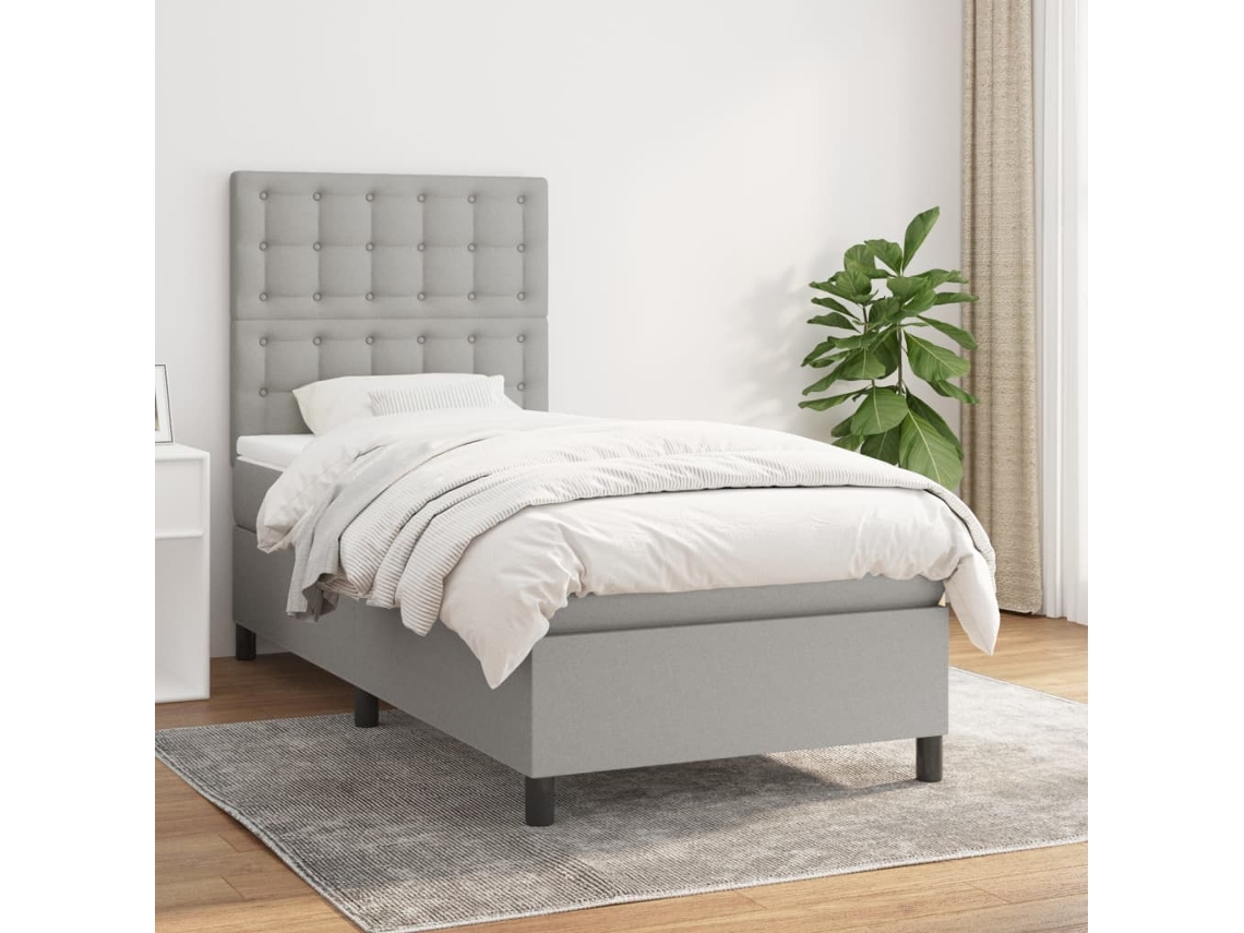 Cama Com Molas/colchão 80x200 Cm Tecido Cinza-claro