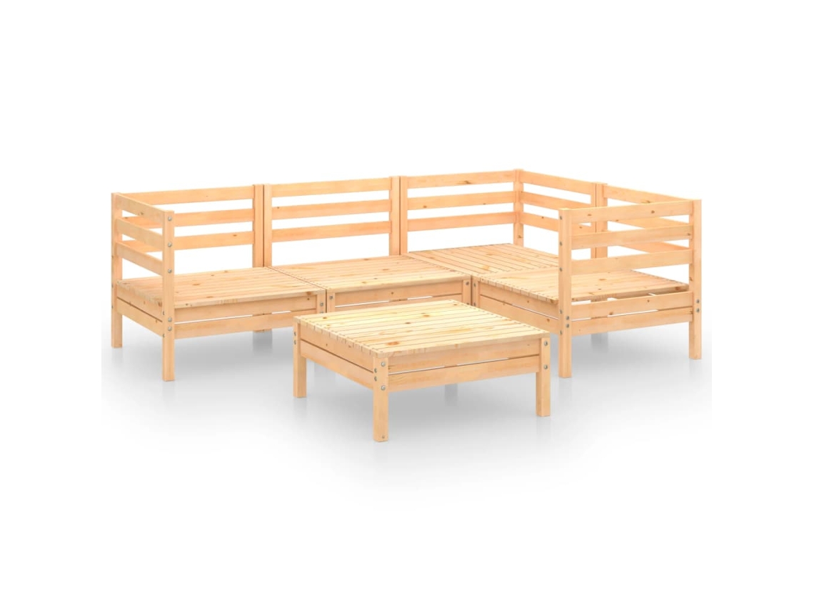 5 Pcs Conjunto Lounge de Jardim Pinho Maciço MAISON EXCLUSIVE