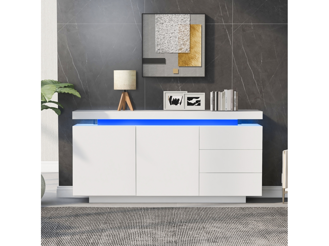 Aparador Moderno Para Sala De Estar, Aparador, Armário De Chão, Cómoda, Aparador Alto, Buffet, Móvel, 2 Portas, 3 Gavetas