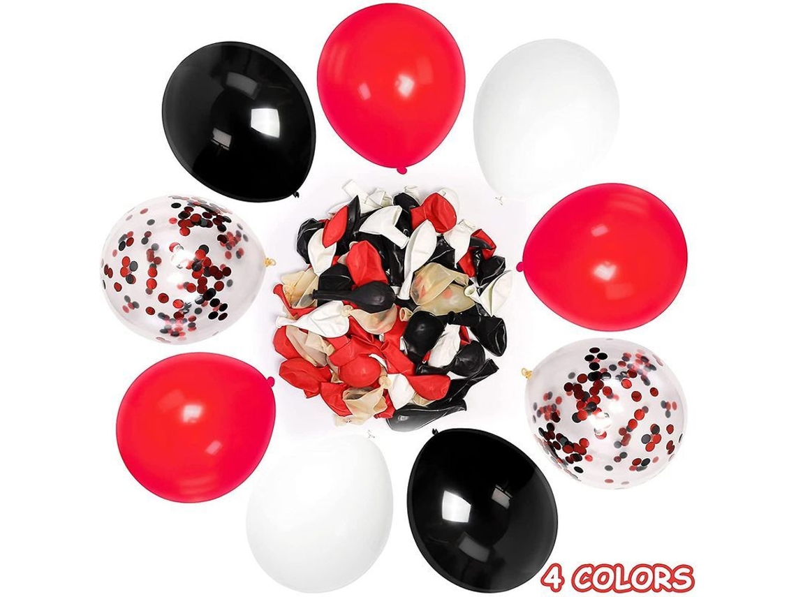 Kit de Balões Nova Line, 62 unidades, com confete preto e vermelho, 12 polegadas, com fita | S/MARCA