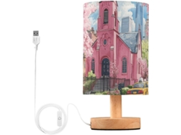 Abajur De Mesa Pequeno Com Porta Usb, Em Formato De Flor Rosa, Estilo Igreja Urbana, Ideal Para Mesa De Cabeceira