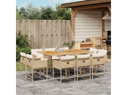 Vidaxl 11 Pcs Conjunto De Jantar P/ Jardim Com Almofadões Vime Pe Bege