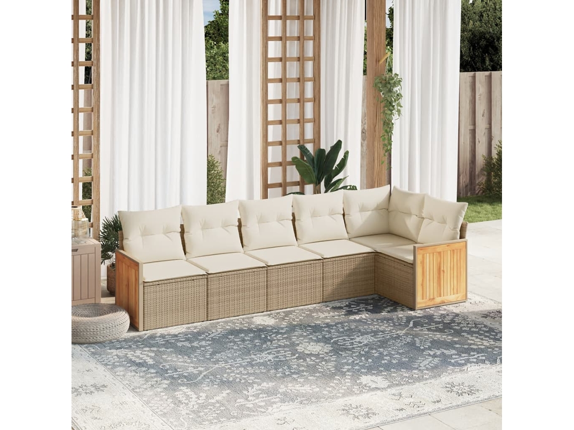 Vidaxl 6 Pcs Conjunto De Sofás P/ Jardim Com Almofadões Vime Pe Bege