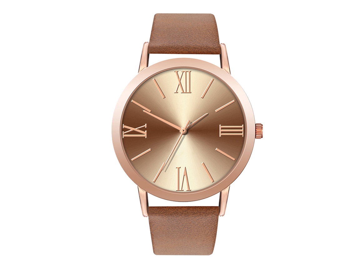 Relógio Casual Unisex de Quartzo Pulseira Pu Fashion Presente Café